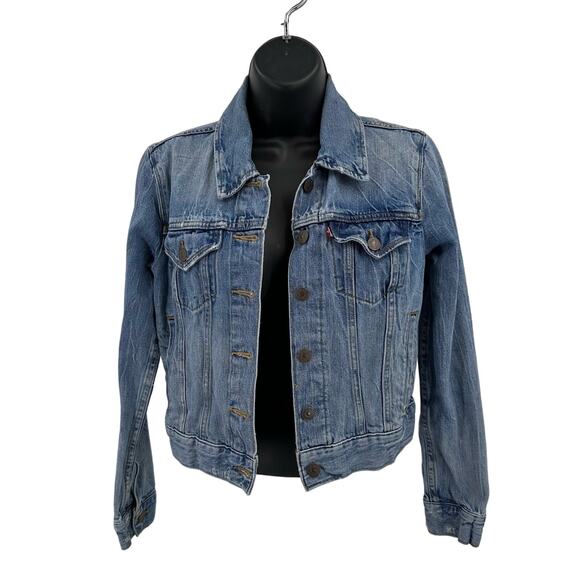 Levi's Distressed Aged Vintage Wash Jean Shirt/Jacket Women's S Blue Button-Up - Picture 2 of 10